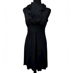 BCX Elegant Romantic Ruffled V-Neckline, Back Tie Size S Midi Dress